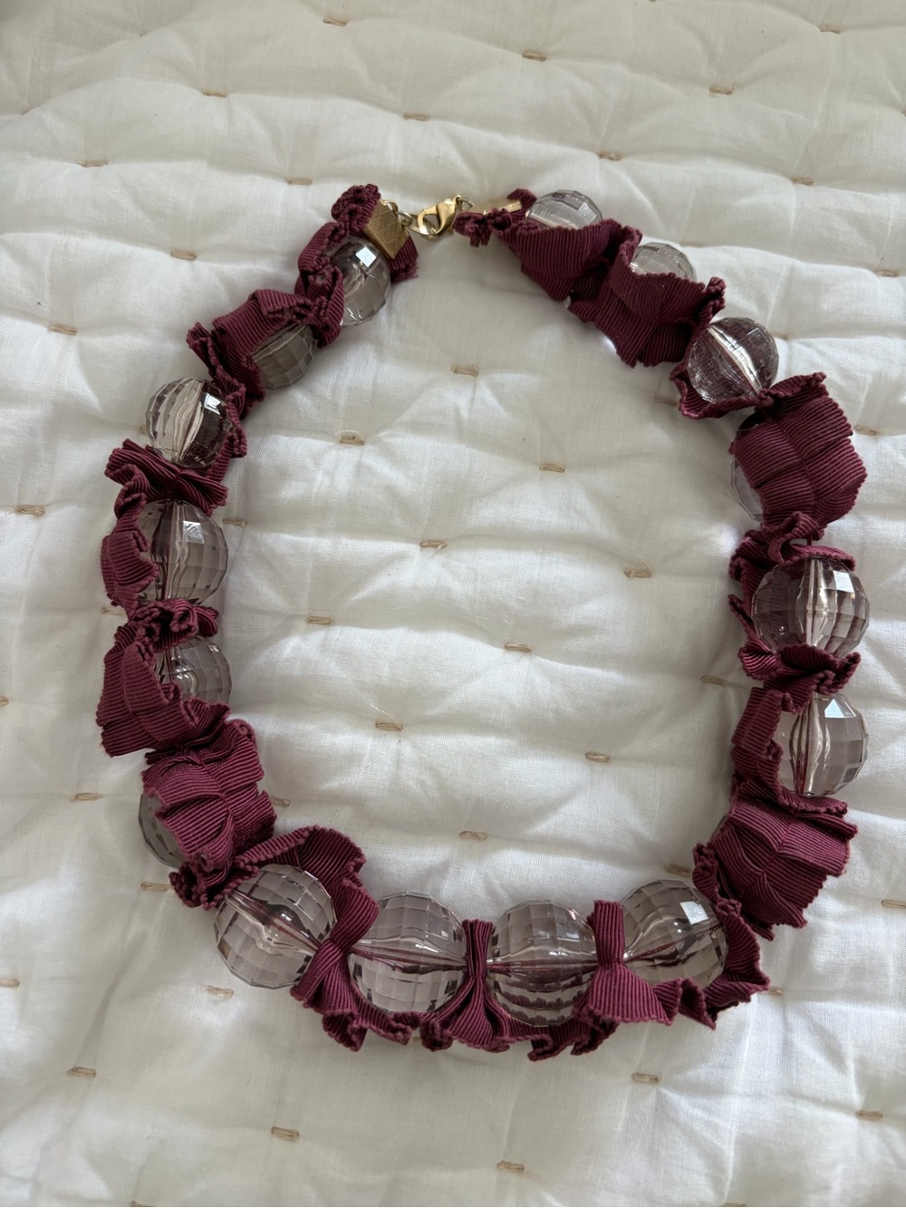 Rare Anthropologie vintage necklace glass beads interwoven with ribbon